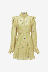 Kristy Butterfly Sleeve Mini Dress - Pistachio Rose Print Dress Mini