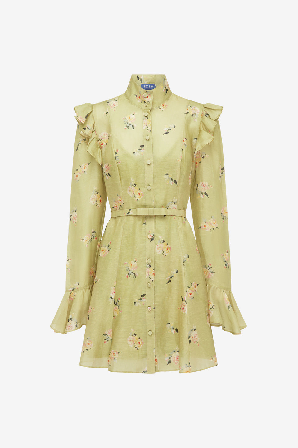 Kristy Butterfly Sleeve Mini Dress - Pistachio Rose Print Dress Mini