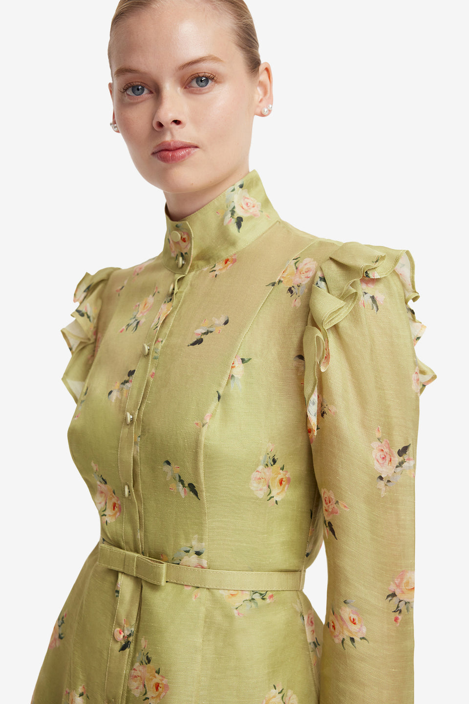 Kristy Butterfly Sleeve Mini Dress - Pistachio Rose Print Dress Mini