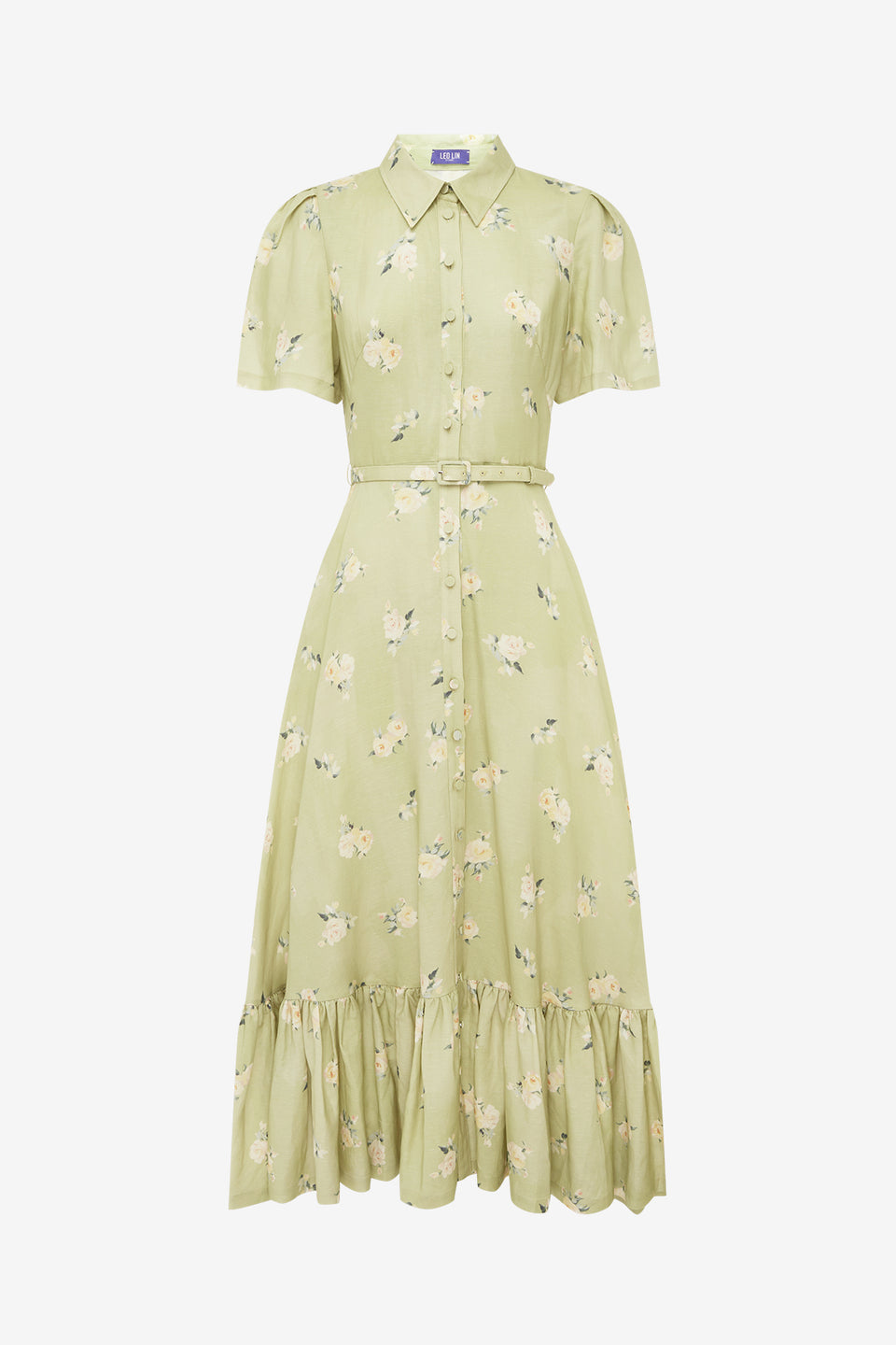 Becca Short Sleeve Midi Dress - Pistachio Rose Print Dress Midi