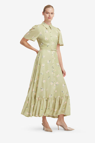 Becca Short Sleeve Midi Dress - Pistachio Rose Print Dress Midi