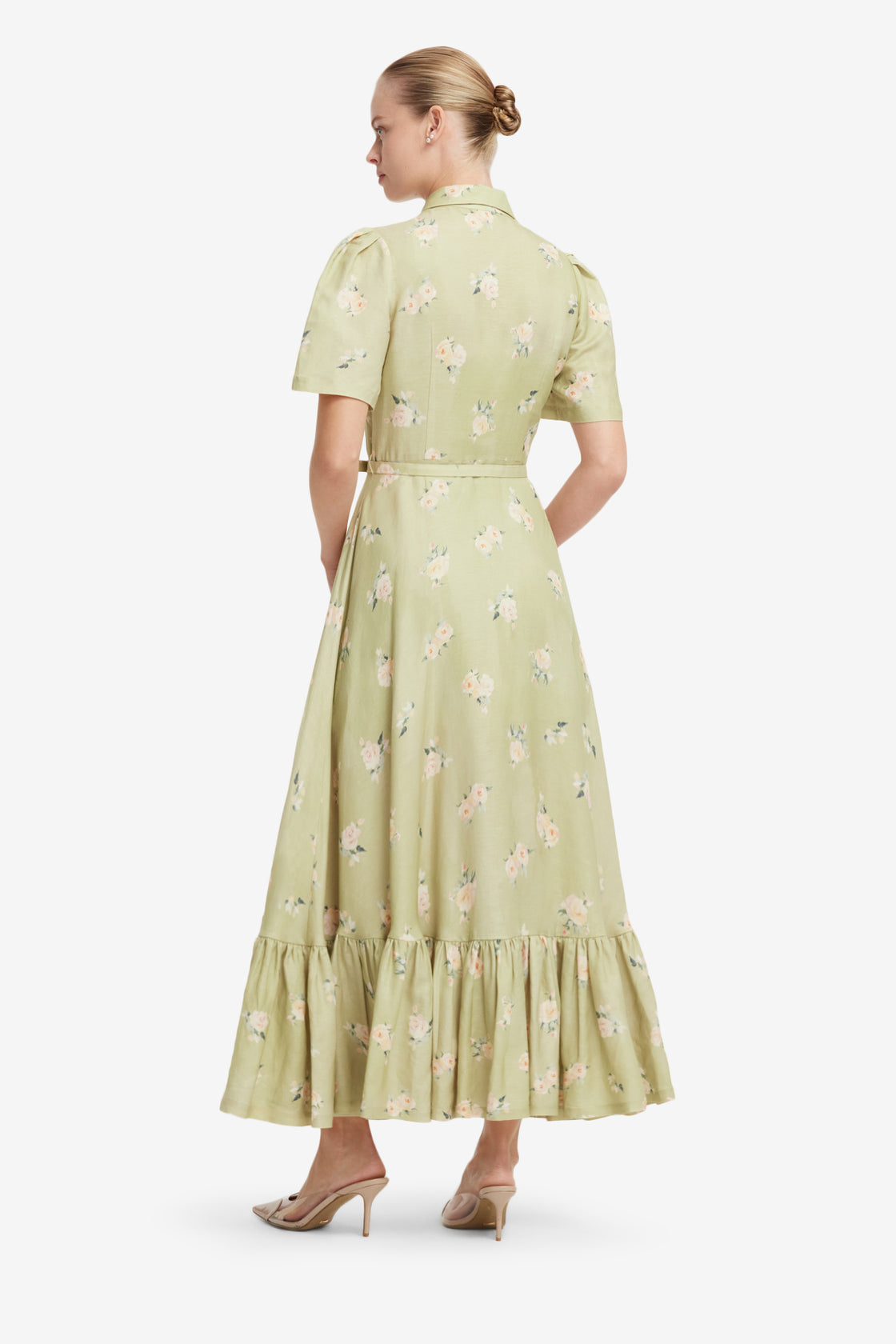 Becca Short Sleeve Midi Dress - Pistachio Rose Print Dress Midi