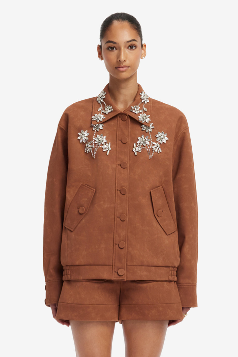 Astrid Embellished Vegan Suede Jacket - Chestnut Jackets