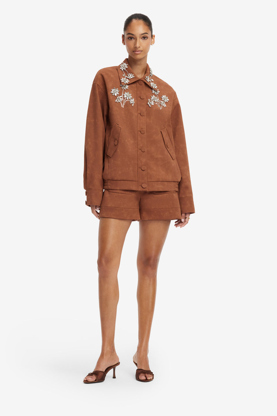 Astrid Embellished Vegan Suede Jacket - Chestnut Jackets