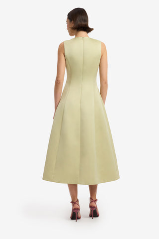 Cleo Embroidered Sleeveless Midi Dress - Pistachio Rose Print Dress Midi