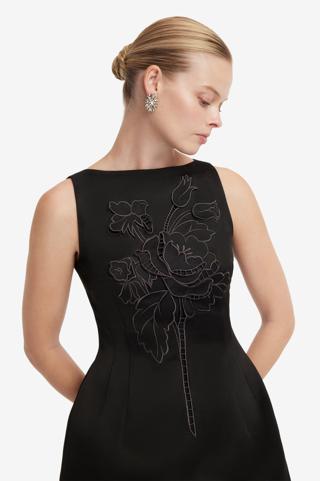 Ali Applique Boat Neck Mini Dress - Ebony Dress Mini