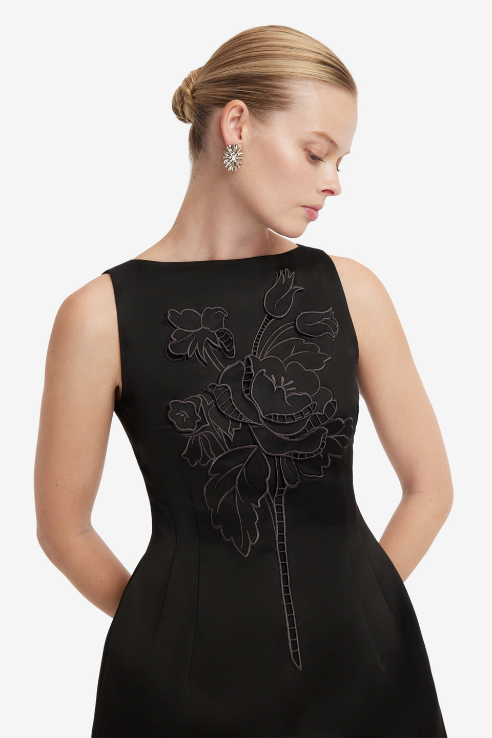Ali Applique Boat Neck Mini Dress - Ebony Dress Mini