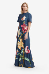 Alice Short Sleeve Maxi Dress - Lily Print in Indigo Dress Maxi