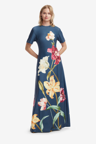 Alice Short Sleeve Maxi Dress - Lily Print in Indigo Dress Maxi
