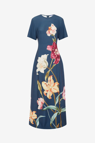 Alice Short Sleeve Maxi Dress - Lily Print in Indigo Dress Maxi