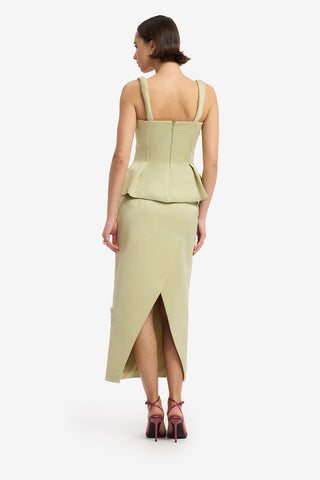 Quinn Embroidered Midi Skirt - Pistachio Rose Print Midi Skirt