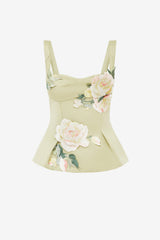 Georgia Embroidered Top - Pistachio Rose Print Tops
