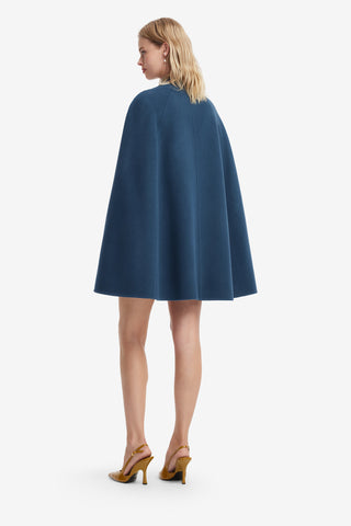 Sloane Embroidered Wool Cape Jacket - Lily Print in Indigo Coats