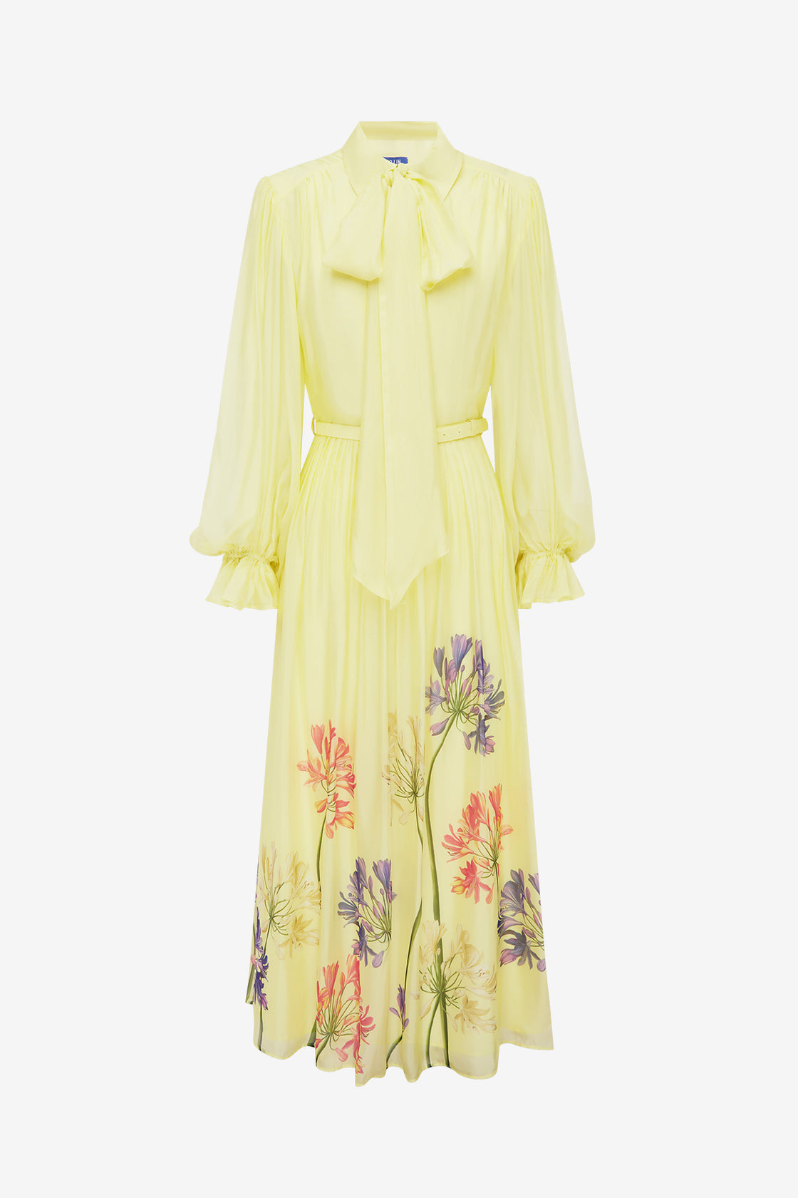 Cassie Tie Neck Midi Dress - Agapanthus Print Dress Midi