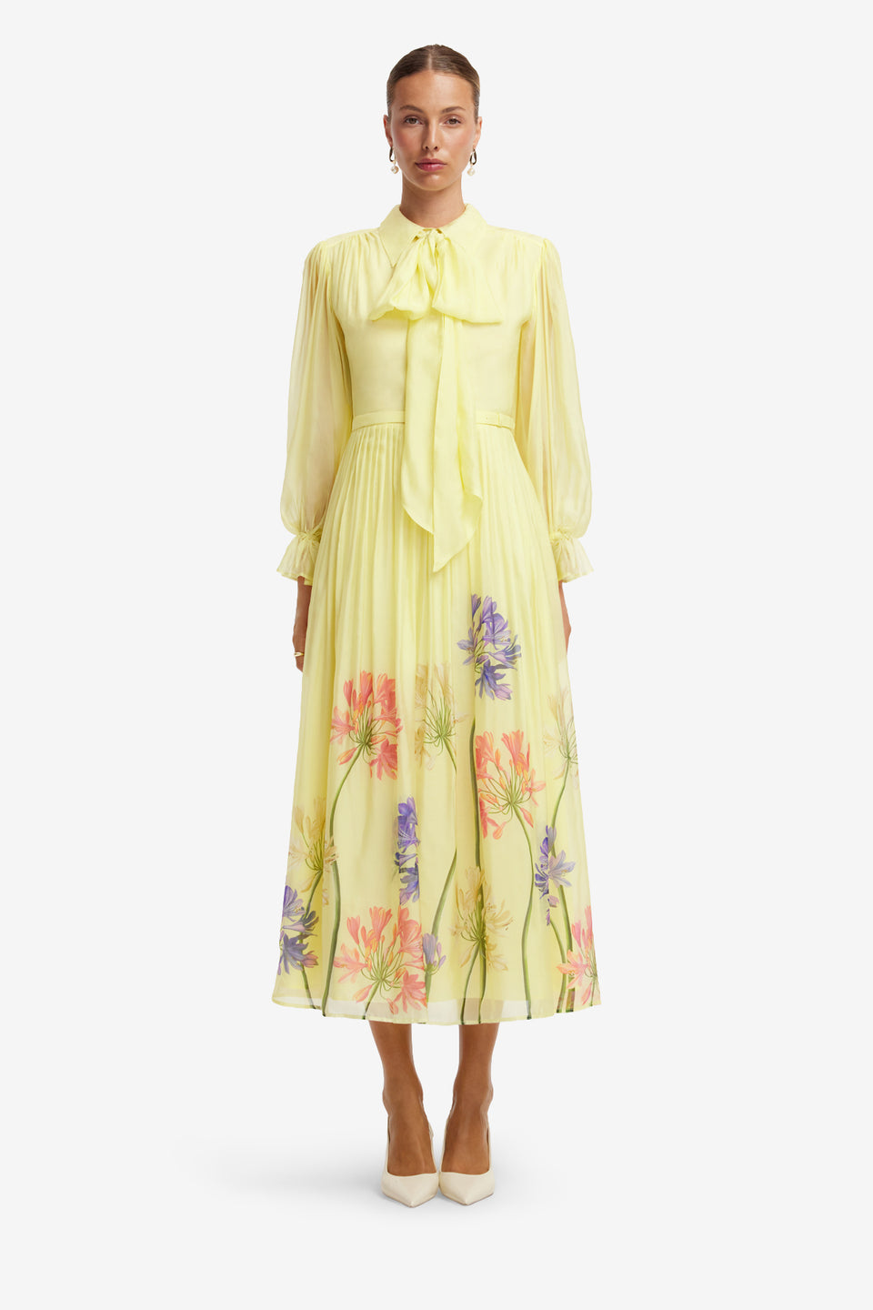 Cassie Tie Neck Midi Dress - Agapanthus Print Dress Midi