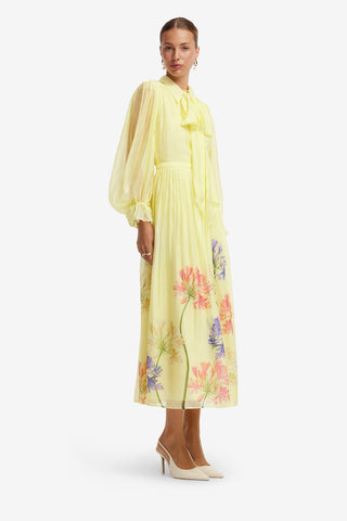 Cassie Tie Neck Midi Dress - Agapanthus Print Dress Midi