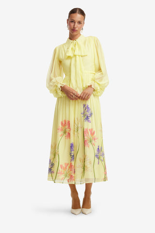 Cassie Tie Neck Midi Dress - Agapanthus Print Dress Midi