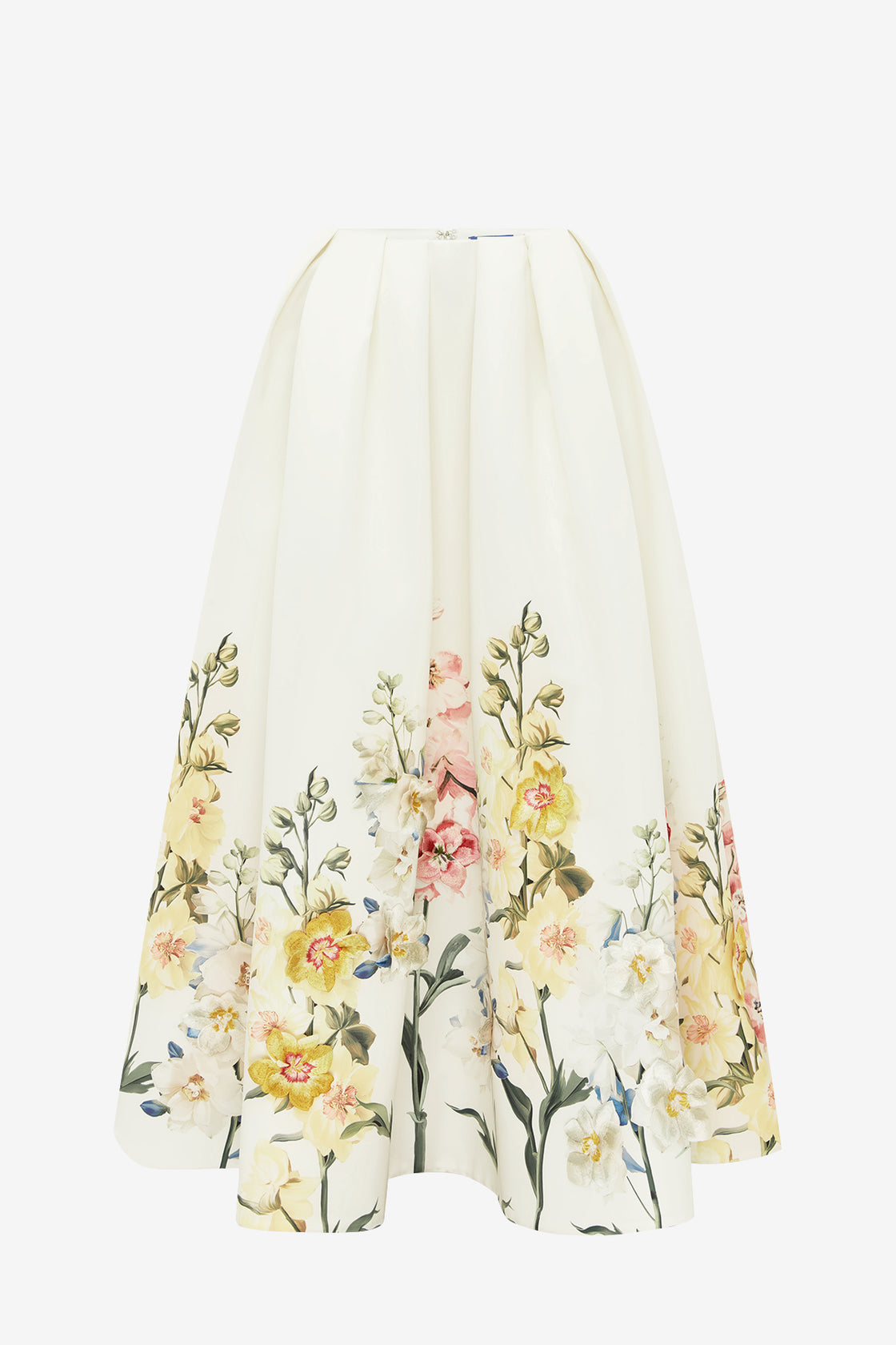 Victoria Embroidered Puff Maxi Skirt - Snapdragon Print in Snow Skirts