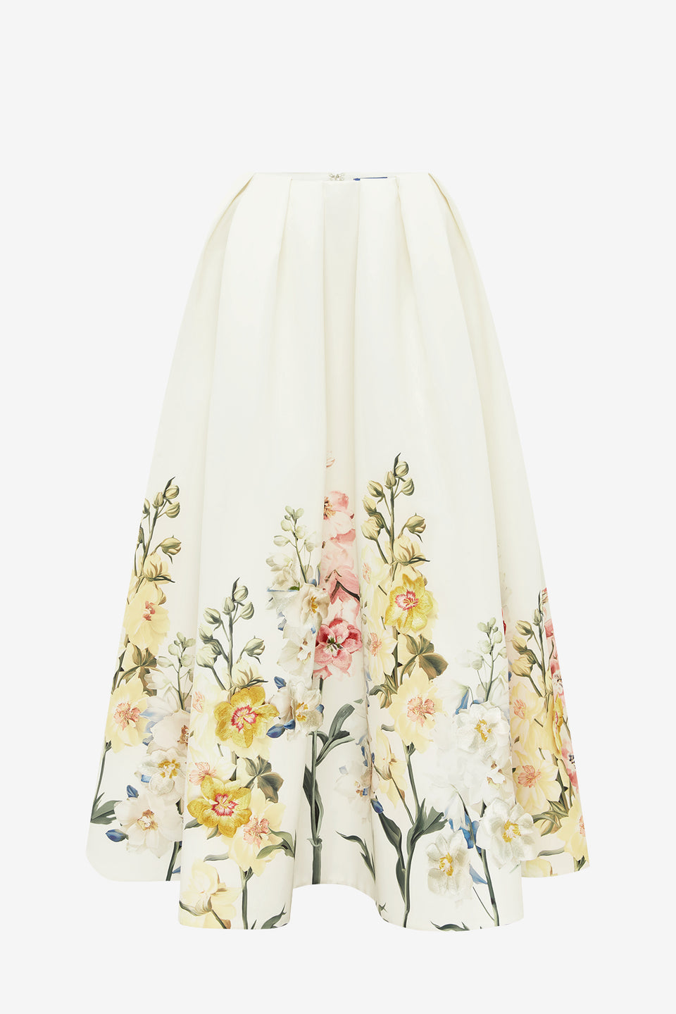 Victoria Embroidered Puff Maxi Skirt - Snapdragon Print in Snow Skirts