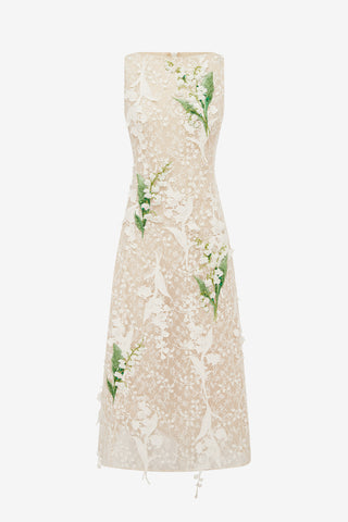 Cleo Embellished Lace Sleeveless Midi Dress - Snow Meadow Dress Midi