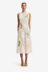 Cleo Embellished Lace Sleeveless Midi Dress - Snow Meadow Dress Midi