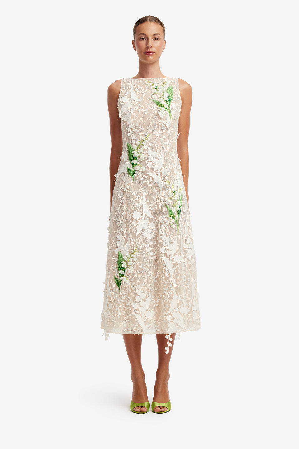 Cleo Embellished Lace Sleeveless Midi Dress - Snow Meadow Dress Midi