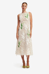 Cleo Embellished Lace Sleeveless Midi Dress - Snow Meadow Dress Midi