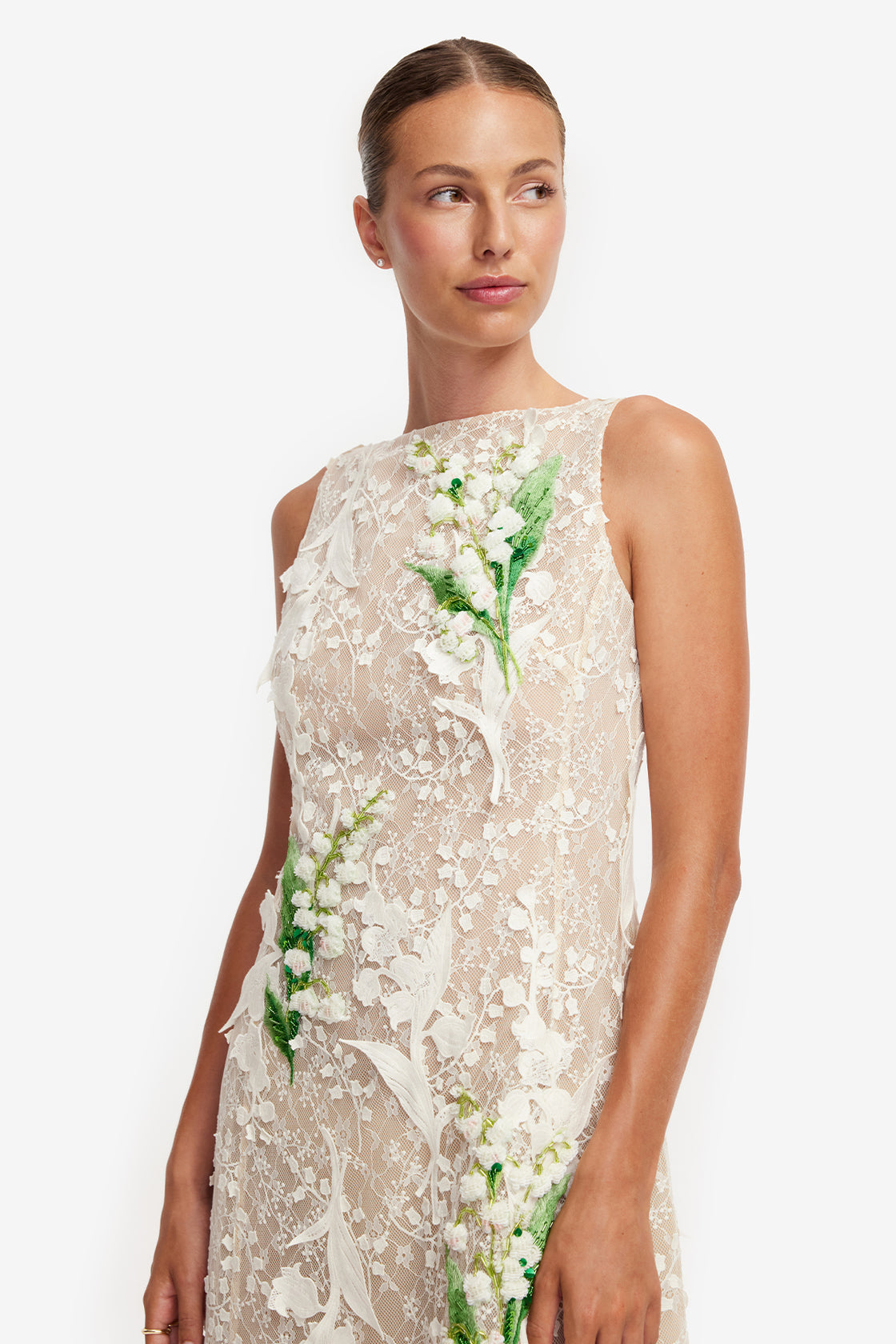 Cleo Embellished Lace Sleeveless Midi Dress - Snow Meadow Dress Midi