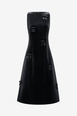 Cleo Velvet Bow Sleeveless Midi Dress - Ebony Dress Midi