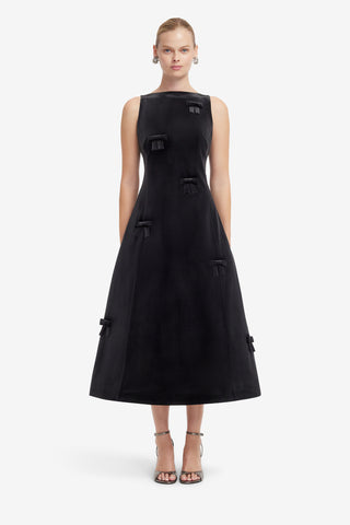 Cleo Velvet Bow Sleeveless Midi Dress - Ebony Dress Midi