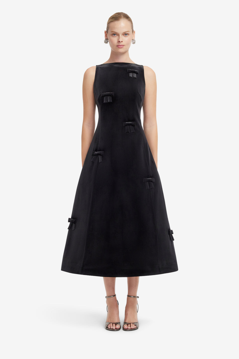 Cleo Velvet Bow Sleeveless Midi Dress - Ebony Dress Midi