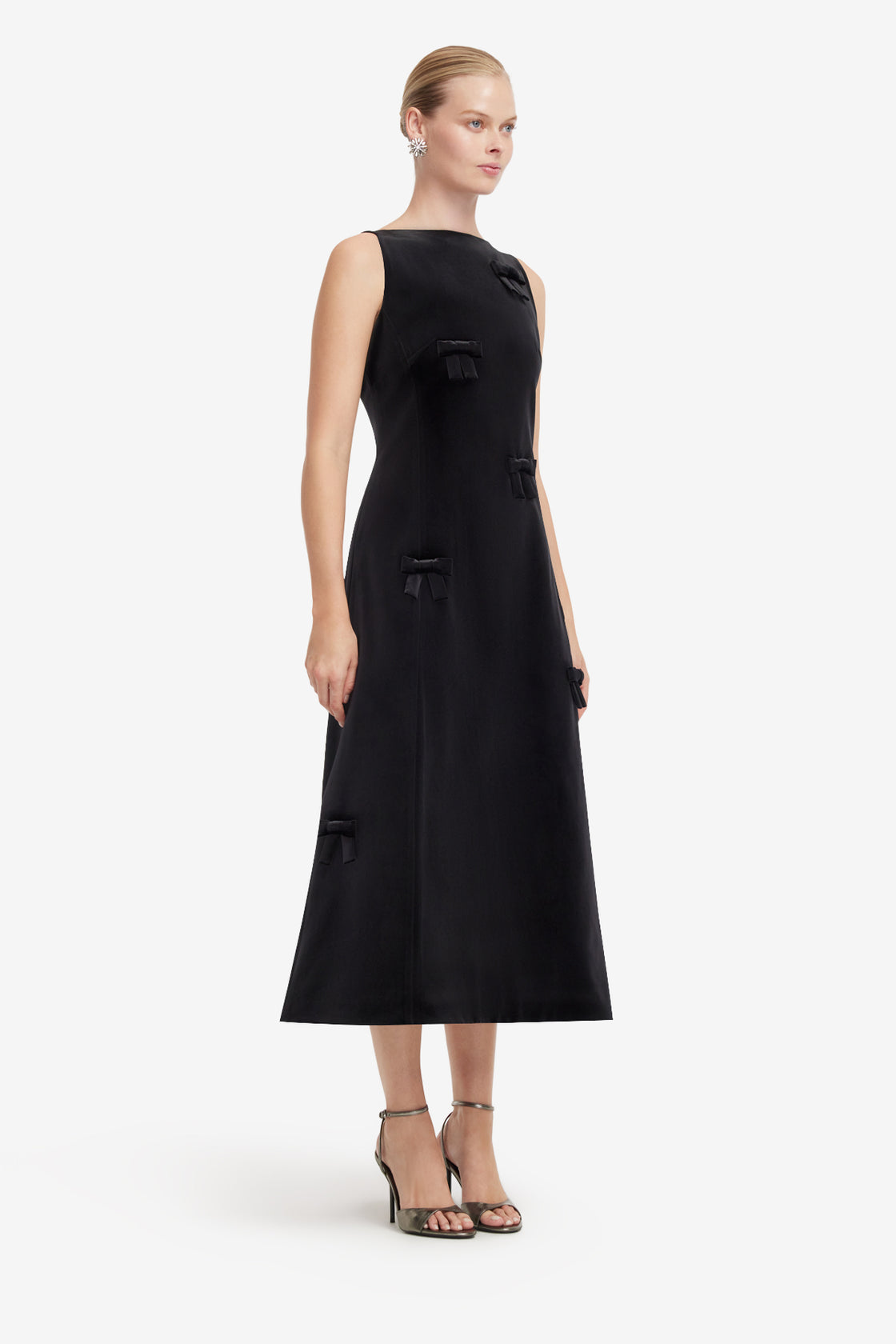 Cleo Velvet Bow Sleeveless Midi Dress - Ebony Dress Midi