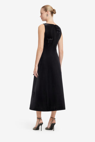 Cleo Velvet Bow Sleeveless Midi Dress - Ebony Dress Midi