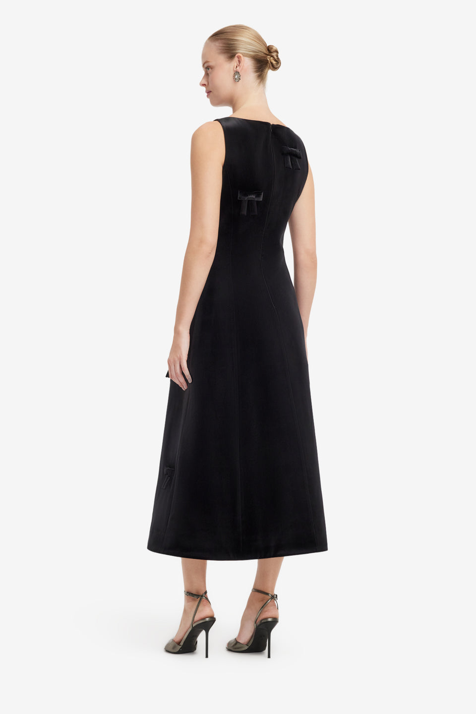Cleo Velvet Bow Sleeveless Midi Dress - Ebony Dress Midi