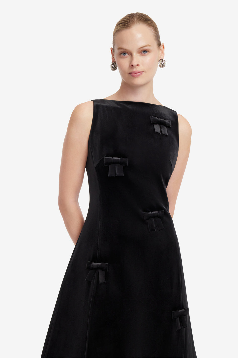 Cleo Velvet Bow Sleeveless Midi Dress - Ebony Dress Midi