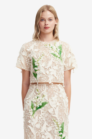 Indie Embellished Lace Sleeve Top - Snow Meadow Tops
