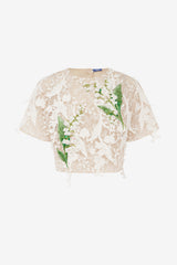 Indie Embellished Lace Sleeve Top - Snow Meadow Tops