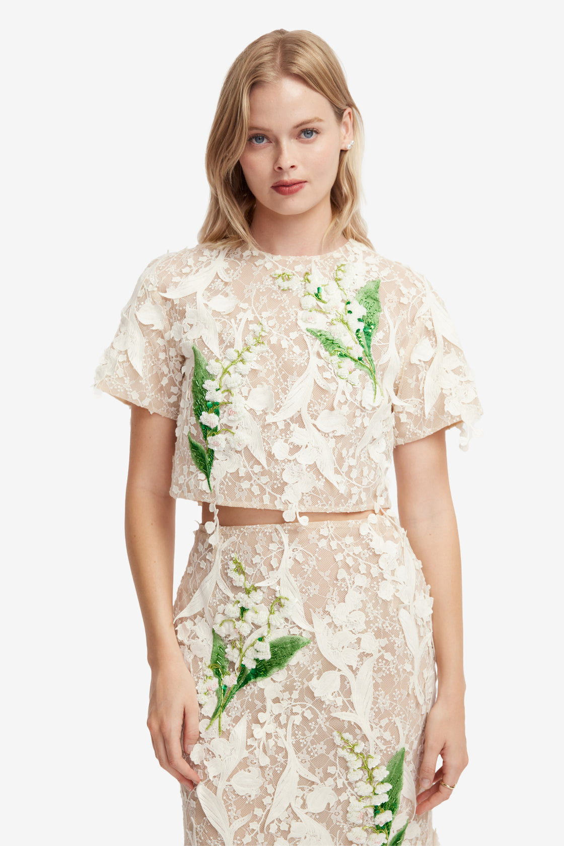 Indie Embellished Lace Sleeve Top - Snow Meadow Tops