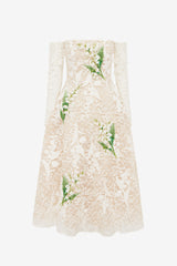 Ana Off-Shoulder Embellished Lace Bustier Midi Dress - Snow Meadow Dress Midi