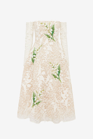 Ana Off-Shoulder Embellished Lace Bustier Midi Dress - Snow Meadow Dress Midi