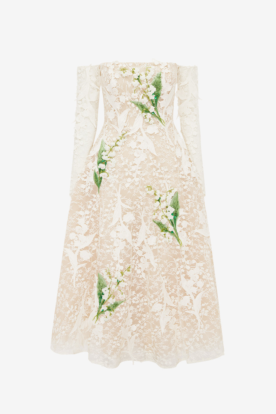 Ana Off-Shoulder Embellished Lace Bustier Midi Dress - Snow Meadow Dress Midi