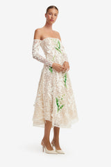 Ana Off-Shoulder Embellished Lace Bustier Midi Dress - Snow Meadow Dress Midi