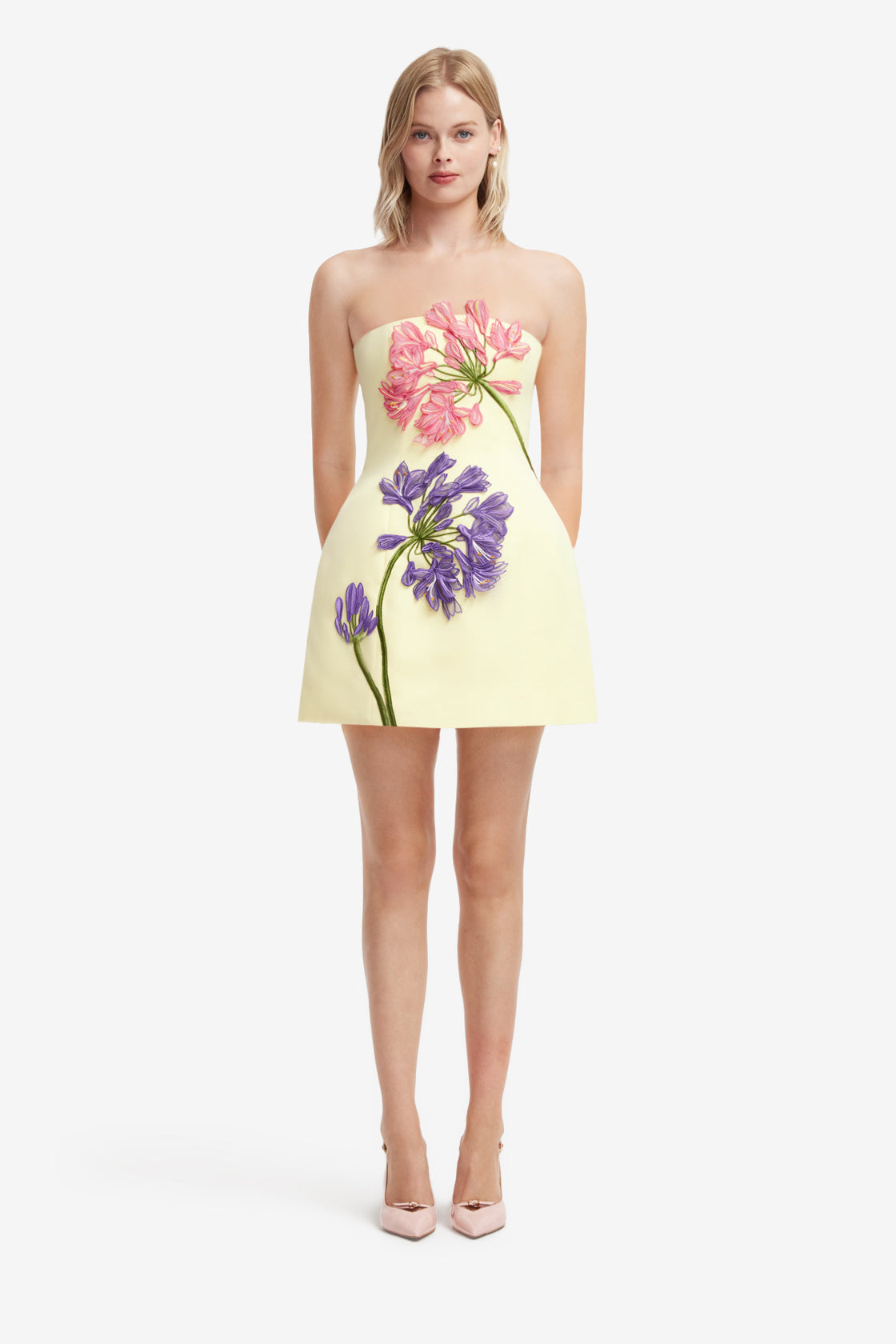 Roselle Applique Bustier Mini Dress - Agapanthus Print Dress Mini