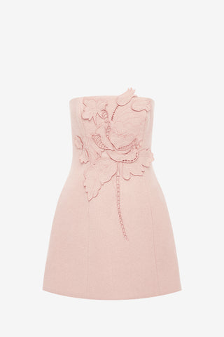Roselle Applique Tweed Bustier Mini Dress - Dusty Pink Dress Mini