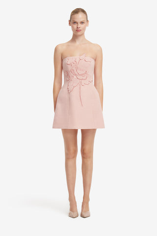 Roselle Applique Tweed Bustier Mini Dress - Dusty Pink Dress Mini
