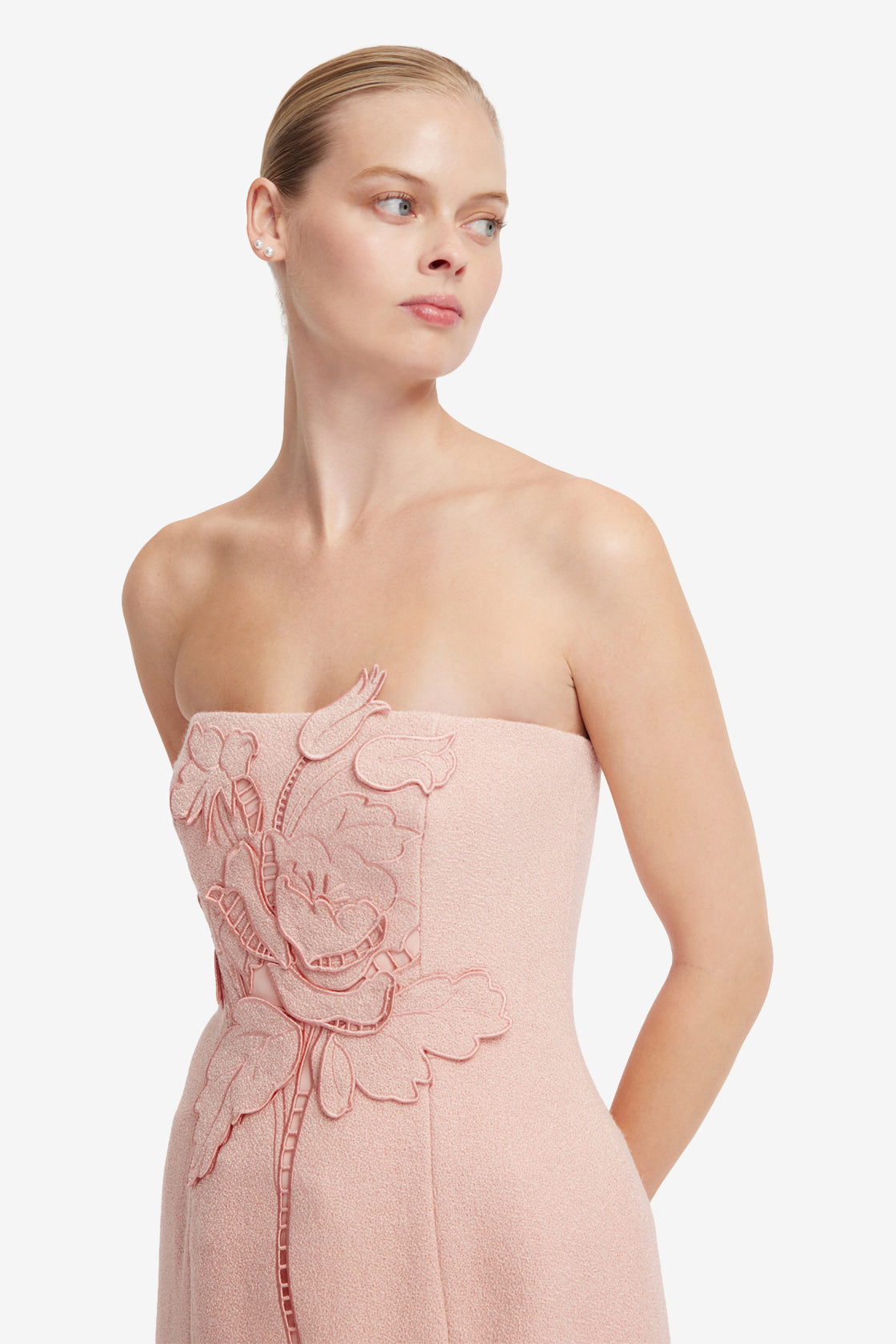 Roselle Applique Tweed Bustier Mini Dress - Dusty Pink Dress Mini