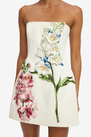 Roselle Embroidered Bustier Mini Dress - Snapdragon Print in Snow Dress Mini