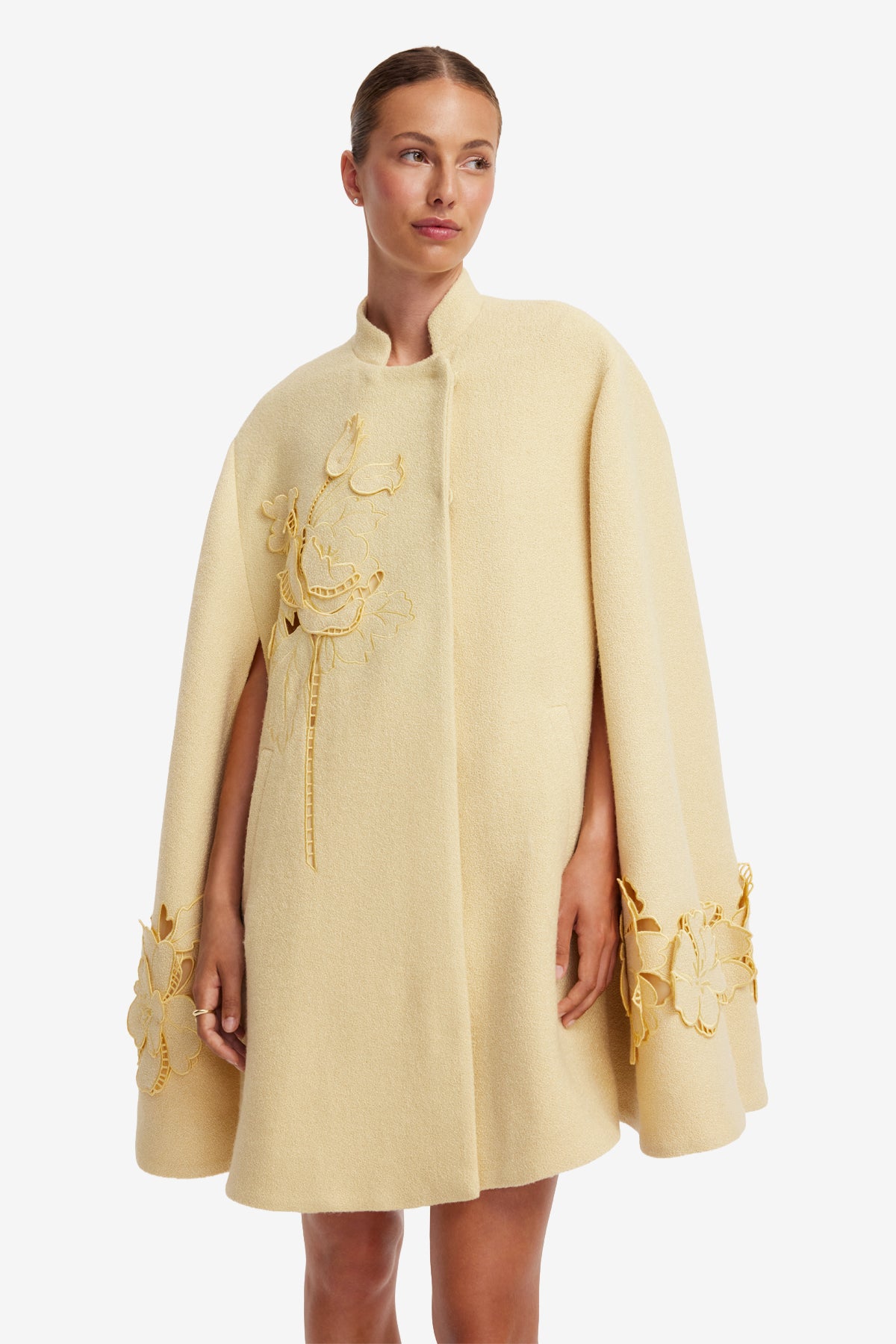 Sloane Appliqué Tweed Cape Jacket - Dusty Yellow – LEO LIN