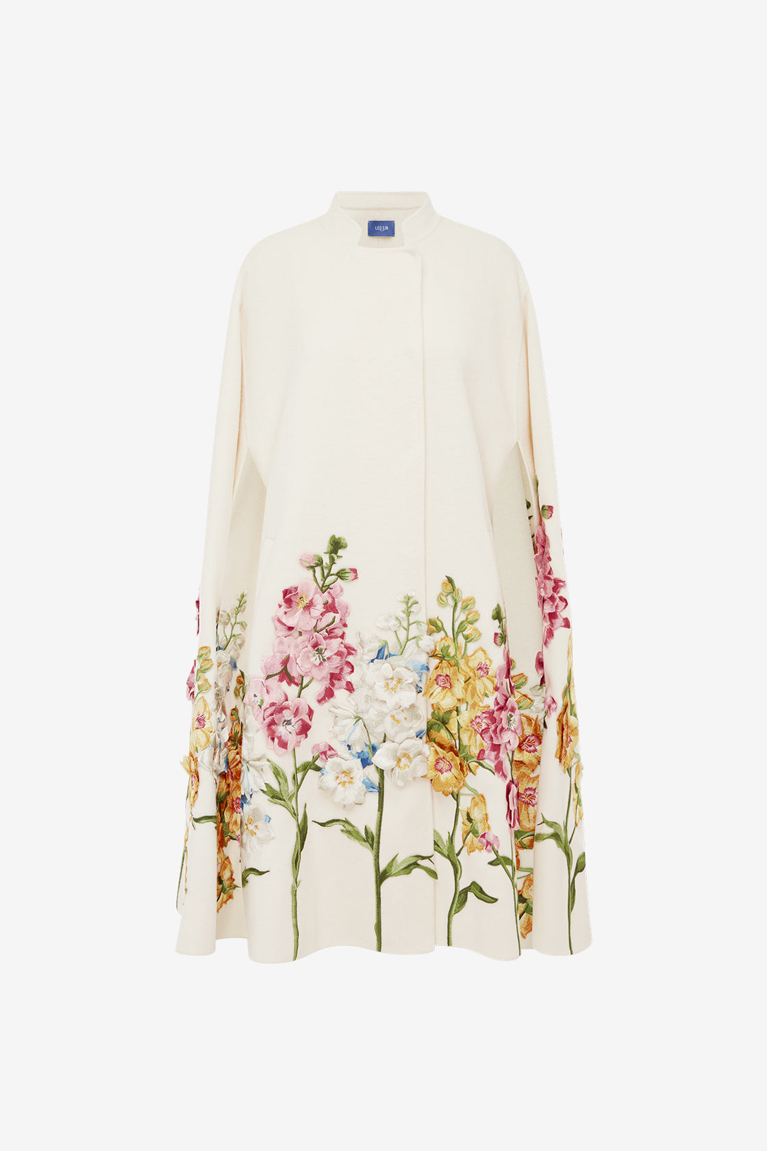 Clover Embroidered Wool Cape Jacket - Snapdragon Print in Snow Coats