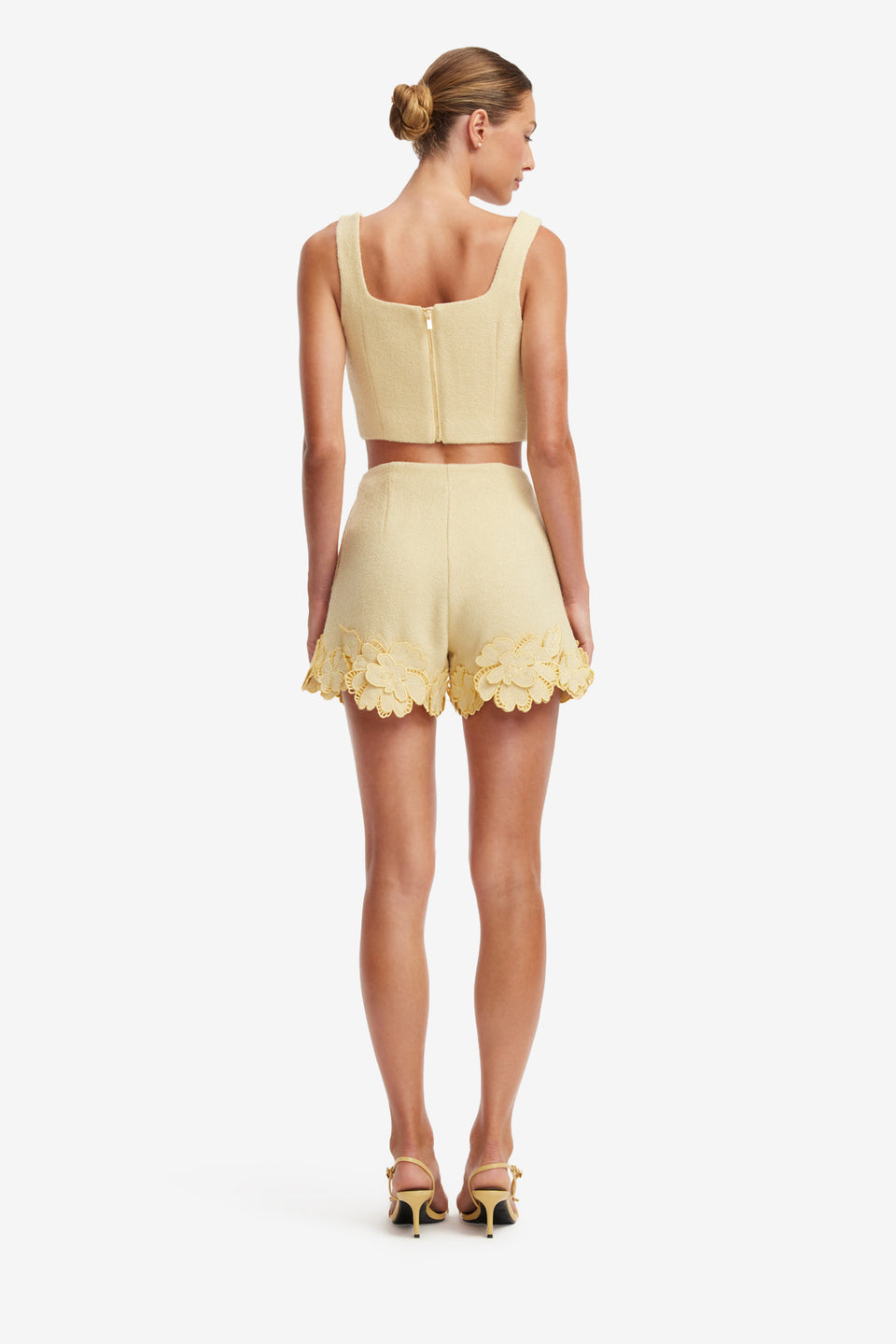 Vivian Applique Tweed Crop Top - Dusty Yellow Tops